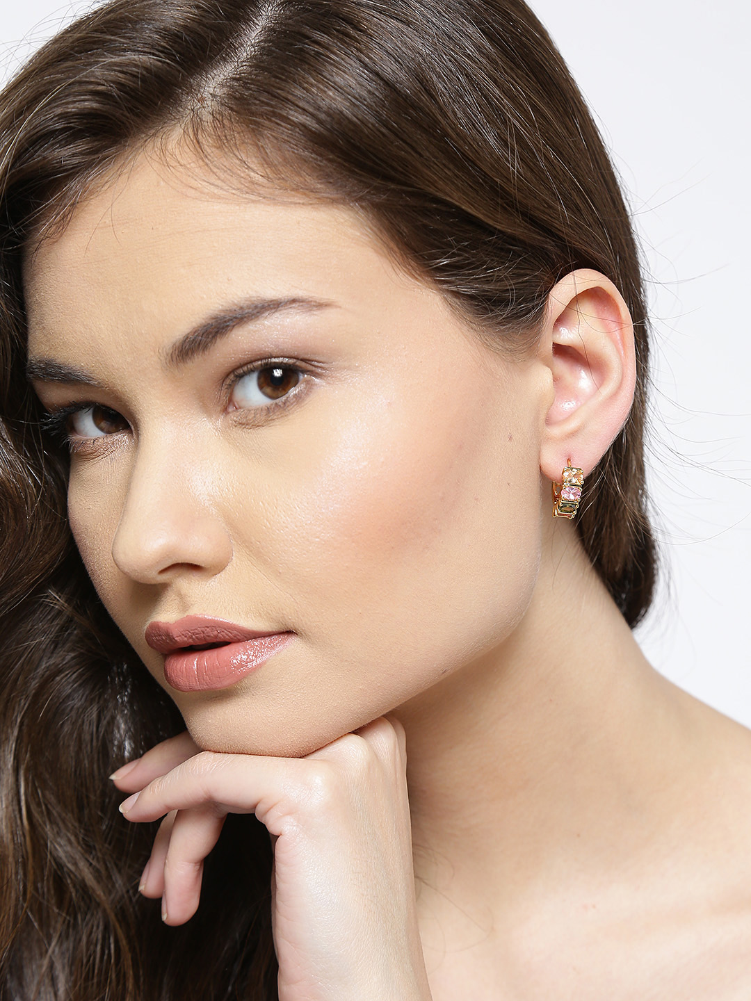 YouBella Multicoloured Gold-Plated Circular Stone-Studded Hoop Earrings